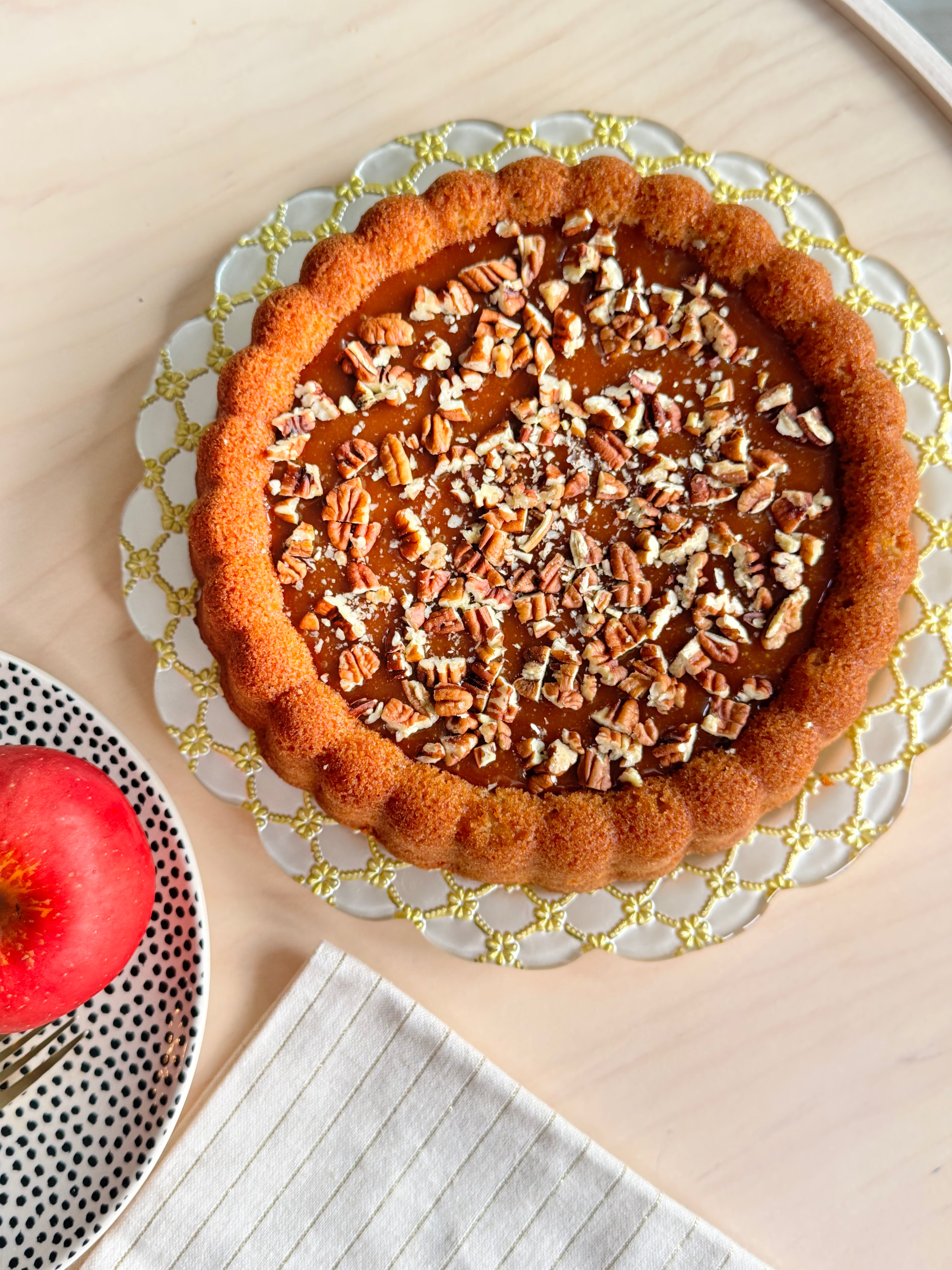 Apple Charlotte Cake with Salted Caramel Topping