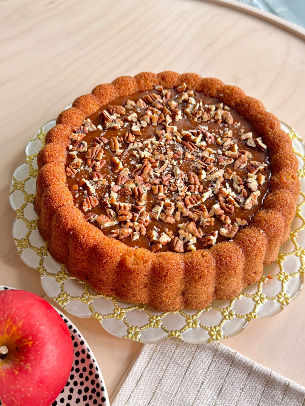 Apple Charlotte Cake with Salted Caramel Topping