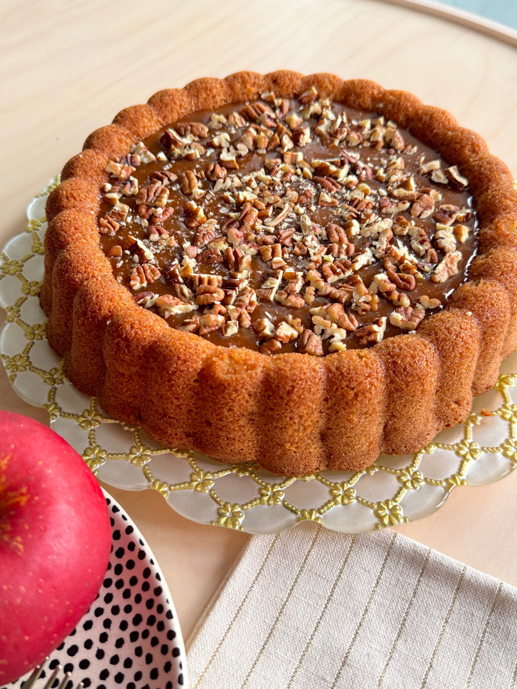 Apple Charlotte Cake with Salted Caramel Topping