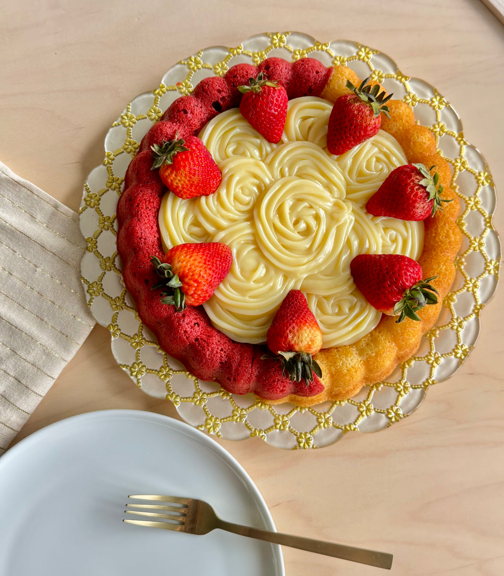 Two-Love Charlotte Cake: Red Velvet and Sweet Milk Layers