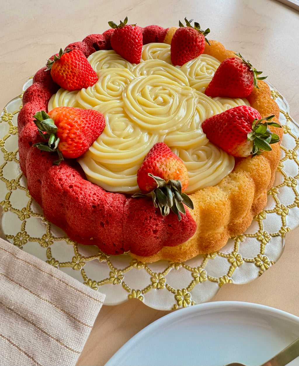 Two-Love Charlotte Cake: Red Velvet and Sweet Milk Layers