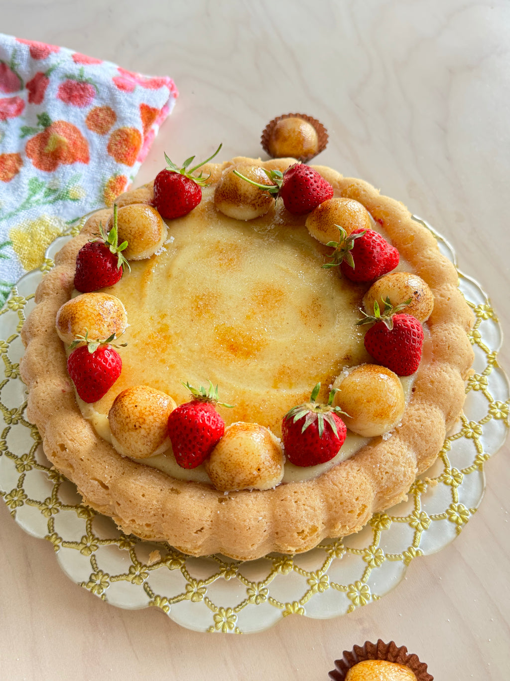 Crème Brûlée Cake with Strawberry Jam