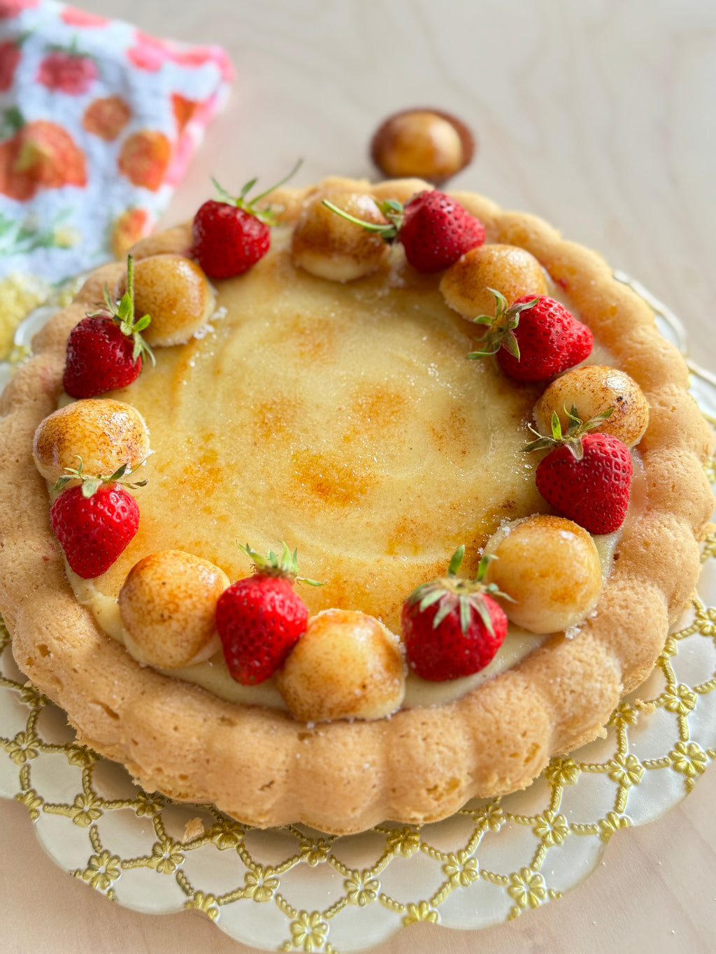 Crème Brûlée Cake with Strawberry Jam